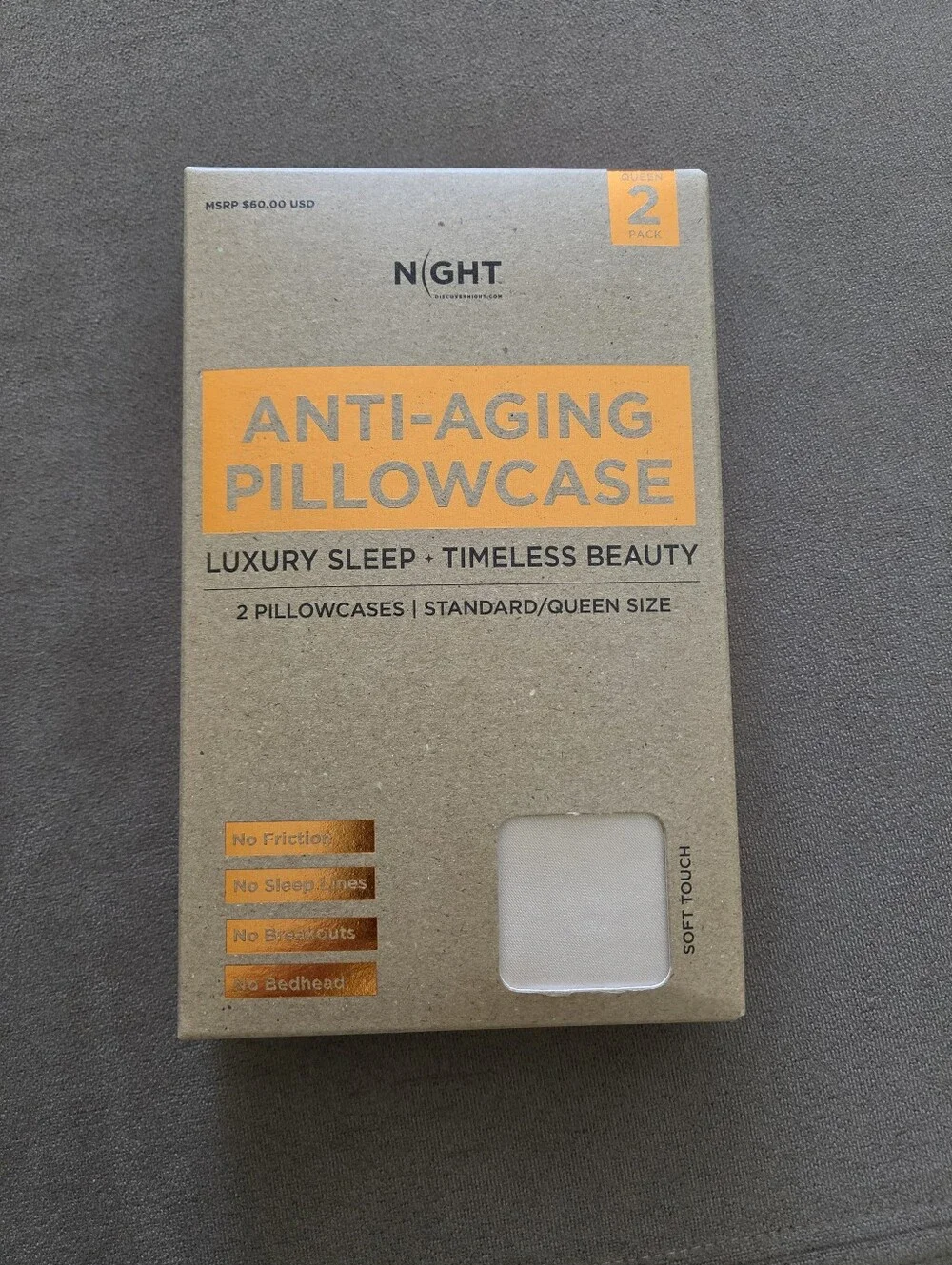 Discover Night Satin Luxury Washable Pillowcases 2PK Queen/Standard -Champagne